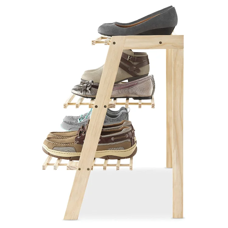Hot sale 3 tiers foldable free shoe storage organizer rack wooden shoe display stands