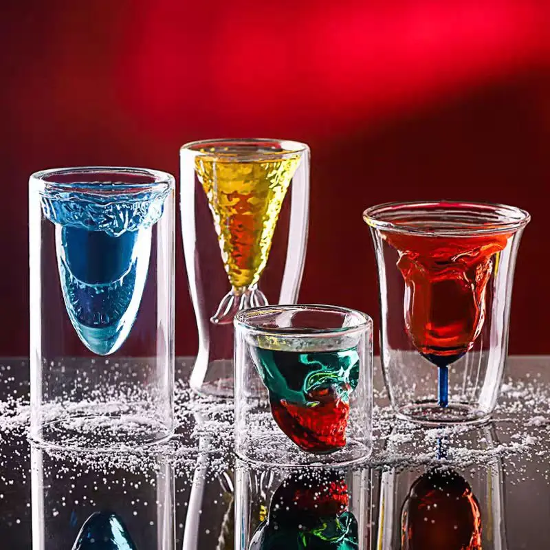 Wholesale Hot new design product Animal tumbler Shark  fish Shape Beer mug  rose flower shaped double wall glass cup