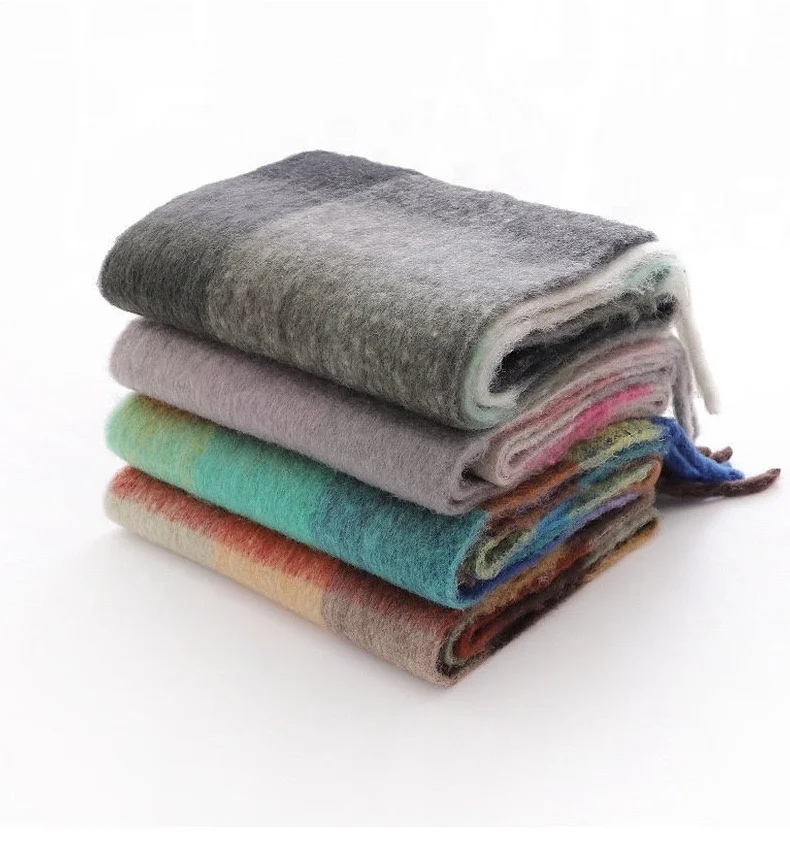 KENSHELLEY Hot Sale Thick Plaid Winter Scarf Adults Check Pattern Cashmere Scarf Urban Windproof Stylish Tassel Shawls Scarf
