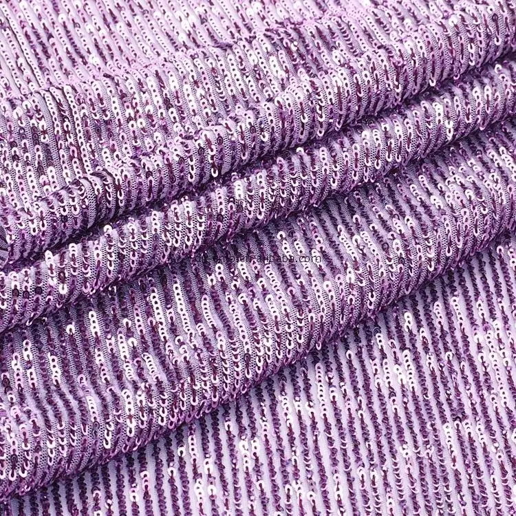 China Cheap Factory Price purple sequin striped fabric embroidered embroidery