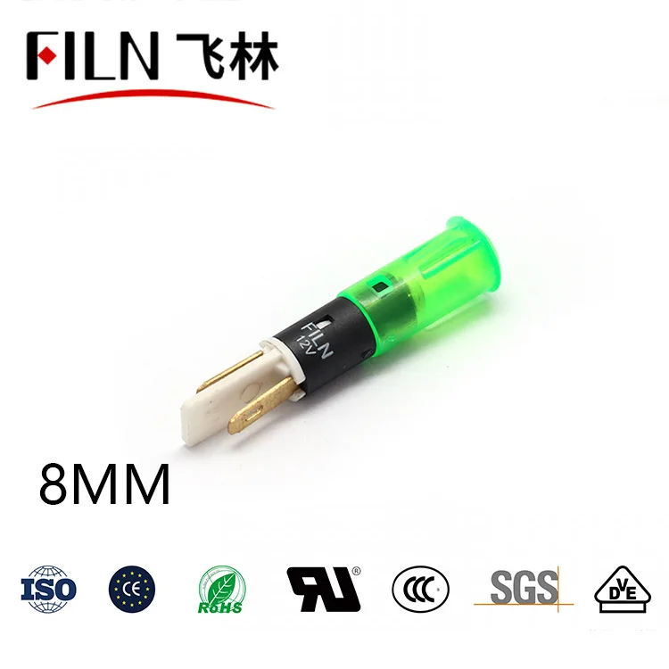 FILN 8mm 1v 24v 110V 220v  red amber green white BULE LED Grill fryer plastic indicator light with pin