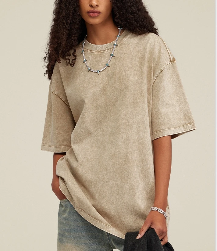 Футболка YALI с принтом по запросу Прямая поставка винтажная уличная одежда футболка промытая Мужская в тяжелом весе