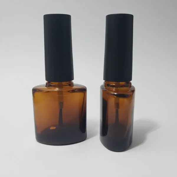 7ml Amber Transparent Oblate Nail Polish Glass Brush Bottle Flat Matte Lid/shiny Lid