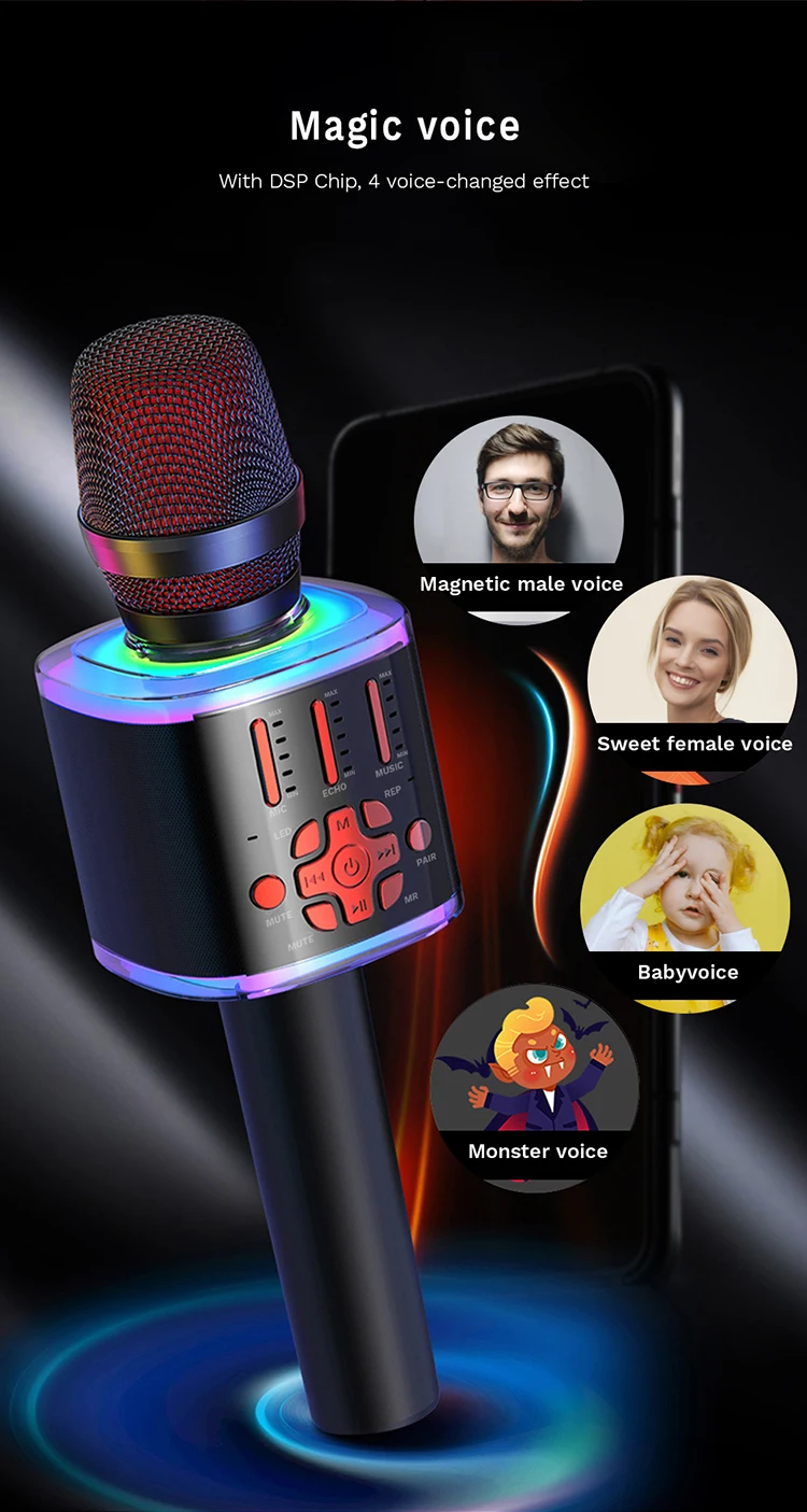 Best Selling Family KTV Mic Portable Gold Wireless Professional Karaoke Microphone Mini USB Handheld Bluetooth Karaoke