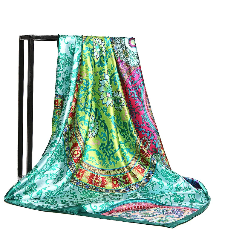 
Women Foulard 90 x 90cm Square Head Hijab Scarf Ladies Chiffon Shawl Female Wrap Silk Scarves 