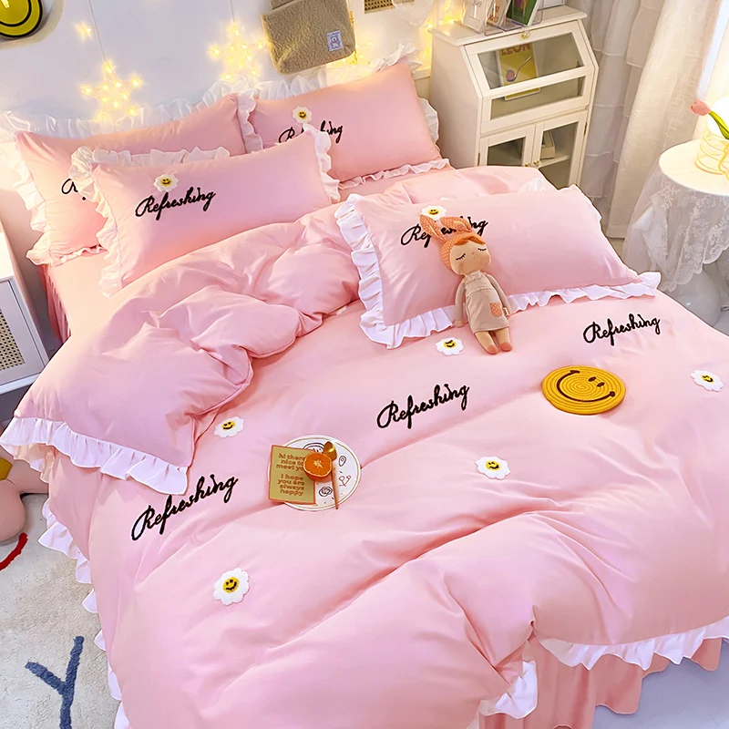 SUREWALHOME Four Piece Set Cute Bedding 4 Pieces Quilt Cover Bed European Style High Grade Bed Sheet Embroidered