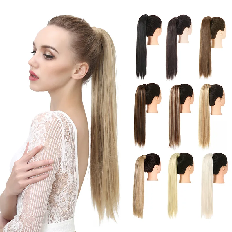 Long Straight Synthetic Hair Extensions Wrap Ponytail Hair For Women Clip On Ponytail Hairpieces Pony Tail Hair