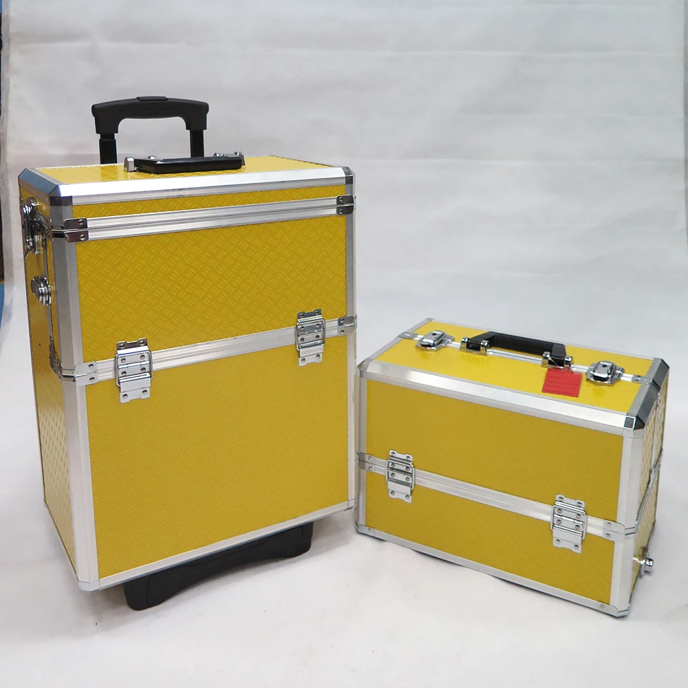 Professional Pull Rod Type Multi-layer Large Black Makeup Cosmetic Trolley Case With Wheels