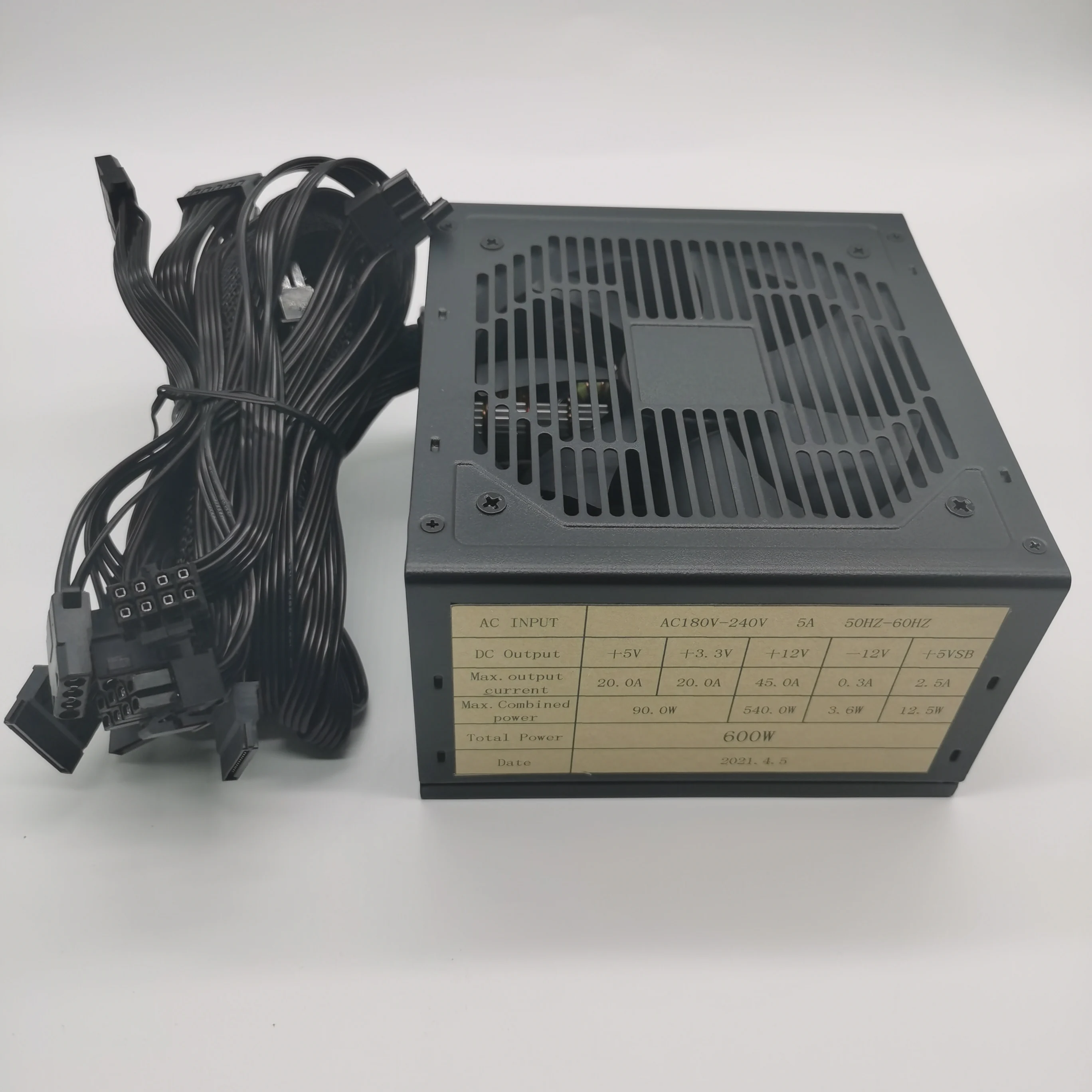 
600W ATX Power Supply high quality with black flat cable 600W bronze power source 
