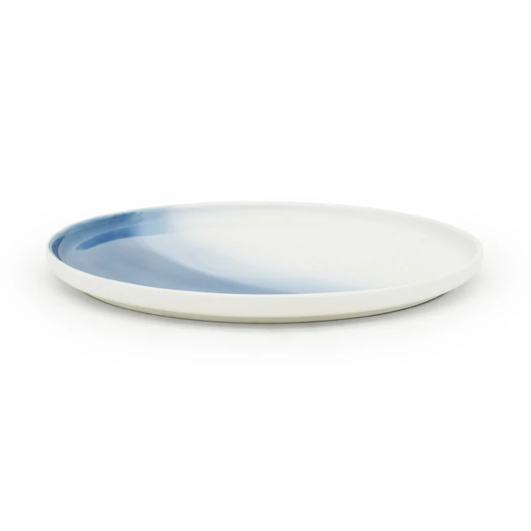 Wholesale New Less Simple Bleu Collection ceramic 25cm Butter Bread Plate Blue round serving platter