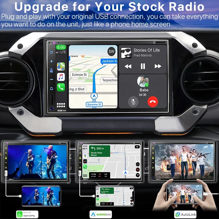 JMC 7 Inch double din car dvd player universal carplay android auto car radio BT MP5  car stereo carplay