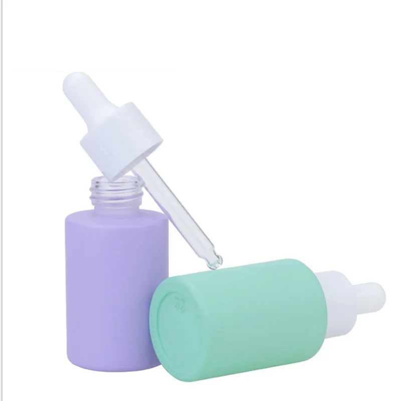1oz 30ml cosmetics glass color dropper bottle round flat shoulder essence liquid bottle empty bottles cosmetic packaging
