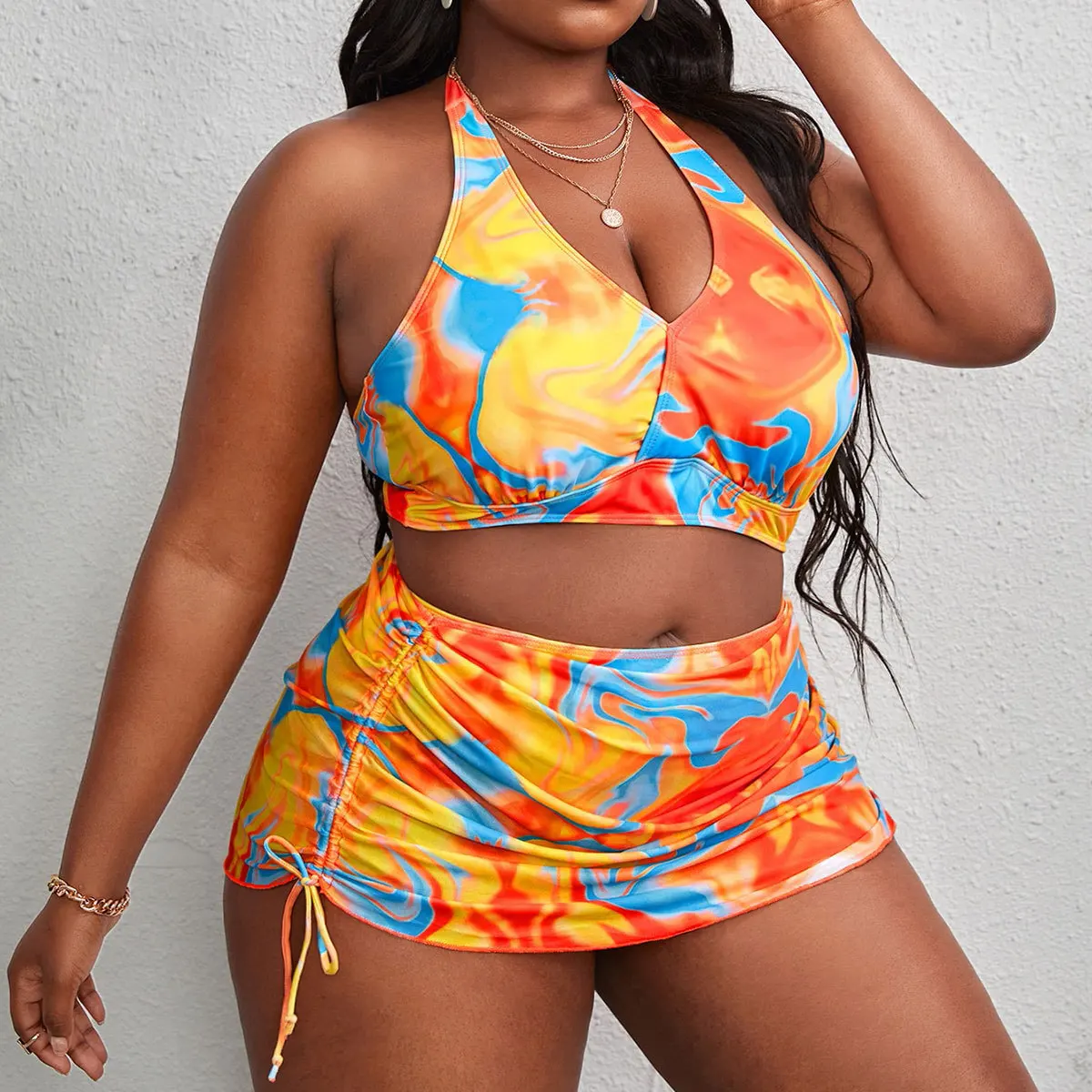 4XL 2023 Swimsuit Four Pieces Wrap High Waist Tie Dye Swimming Costume Bathing Suits Big Size plus size swimwear for women