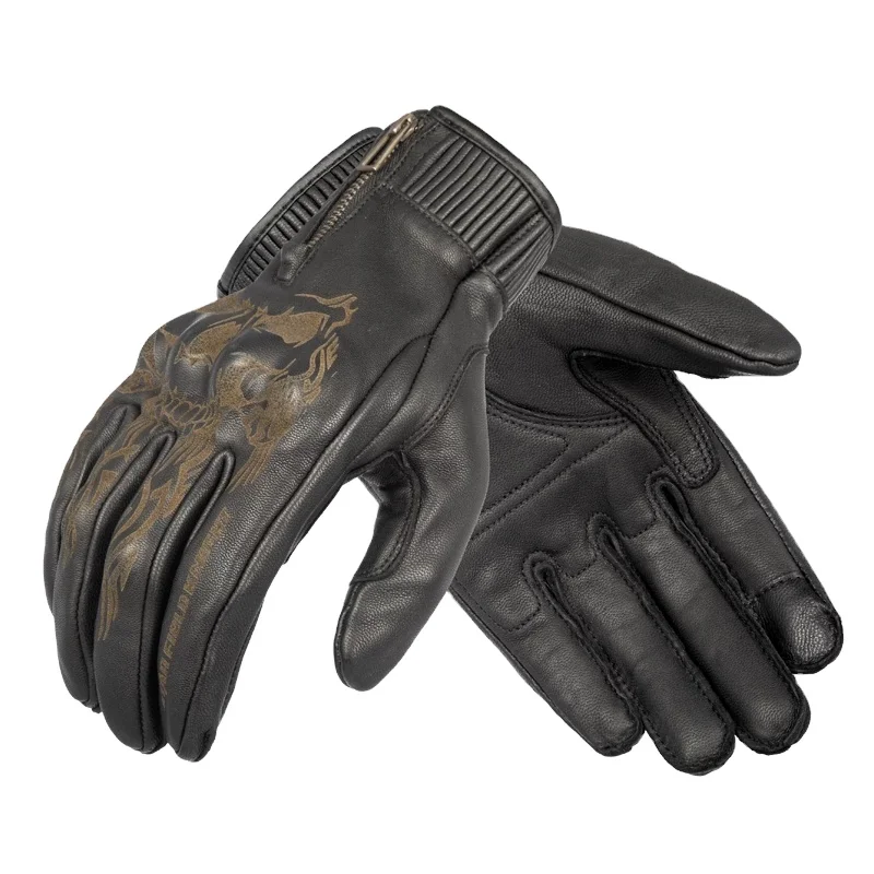Vintage Old Style Motorcycle Riding Gloves Retro Goatskin Waterproof Wear-resistant Protective Touch Screen Leather Gloves Box