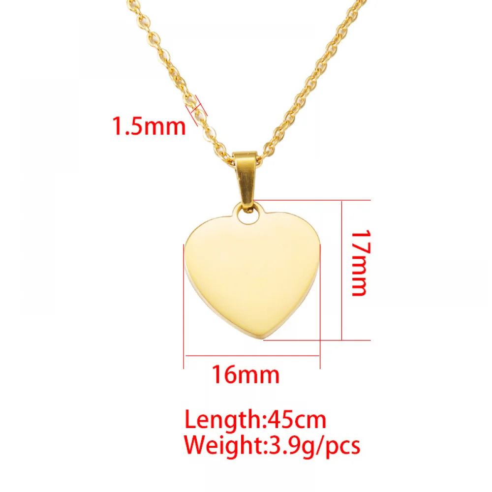 Personalized Jewelry Stainless Steel Engraved Blank Custom Name Logo 18K Gold Plated Love Heart Pendant Necklace