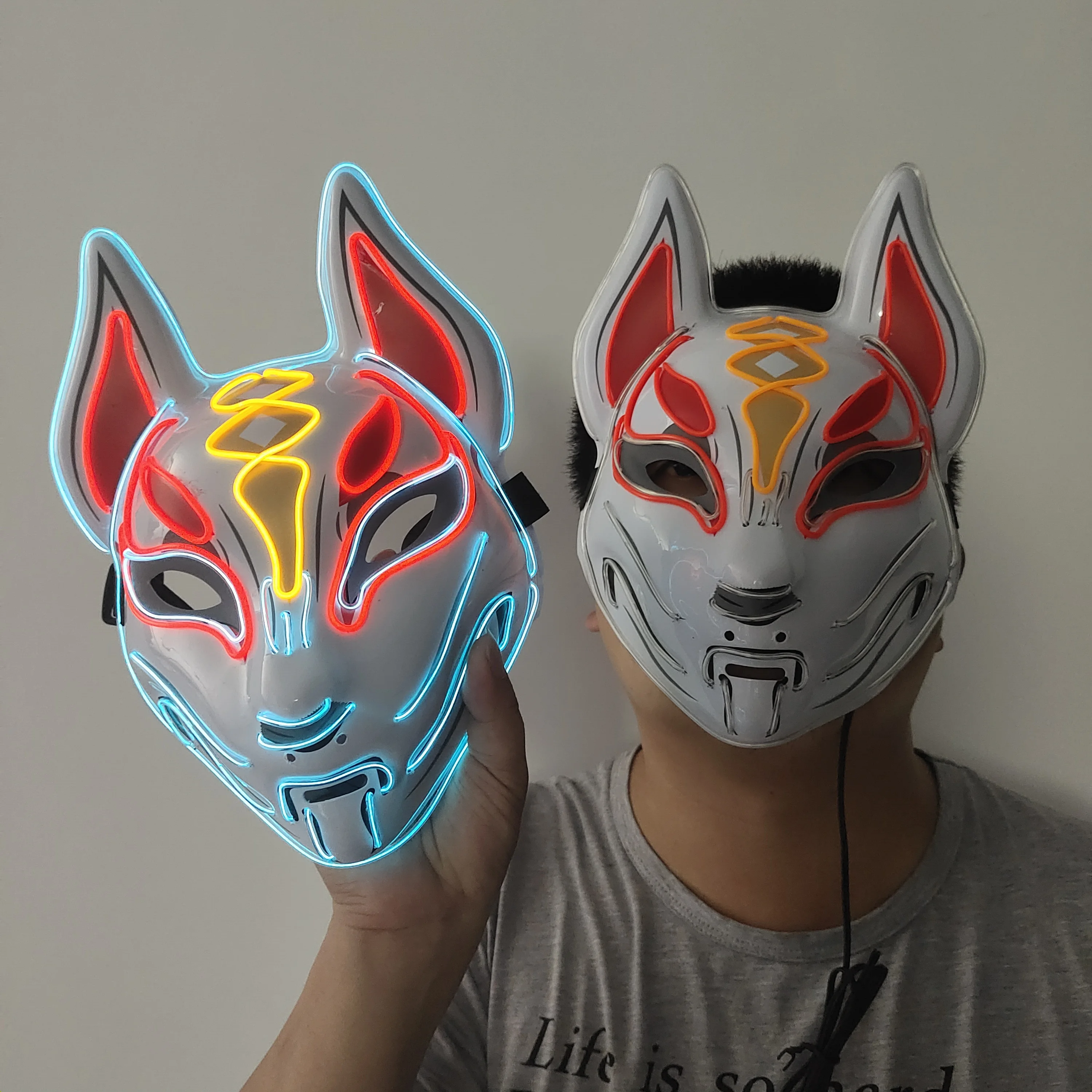 Amazon Halloween Promotional Decoration Cosplay Light Up DJ Party Neon Glowing EL Wire Led Rave Mask