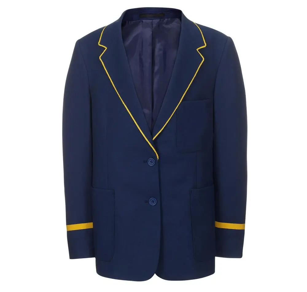 2022 New Style Navy Blue Middle School Uniforms Blazer Customized Contrast Color 100%Polyester School Kids Blazer Suits