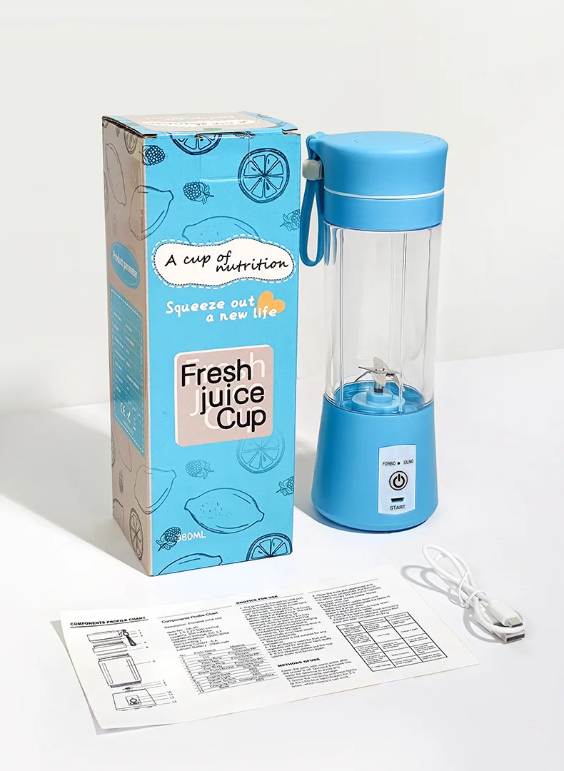 Portable Electric USB Blender 400ML Fruit Juicer Cup Stainless Steel Blade Glass Housing USB Outdoor RV Use Household