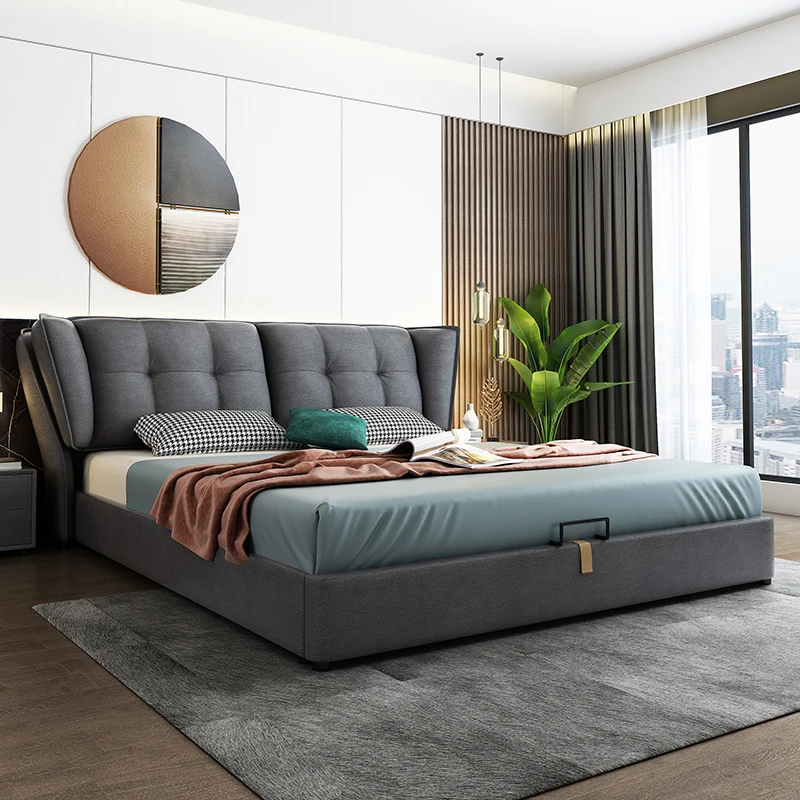 Cheap Wholesale  Large Bed Leather Bed 1.8 m Double King And Queen Size Bed