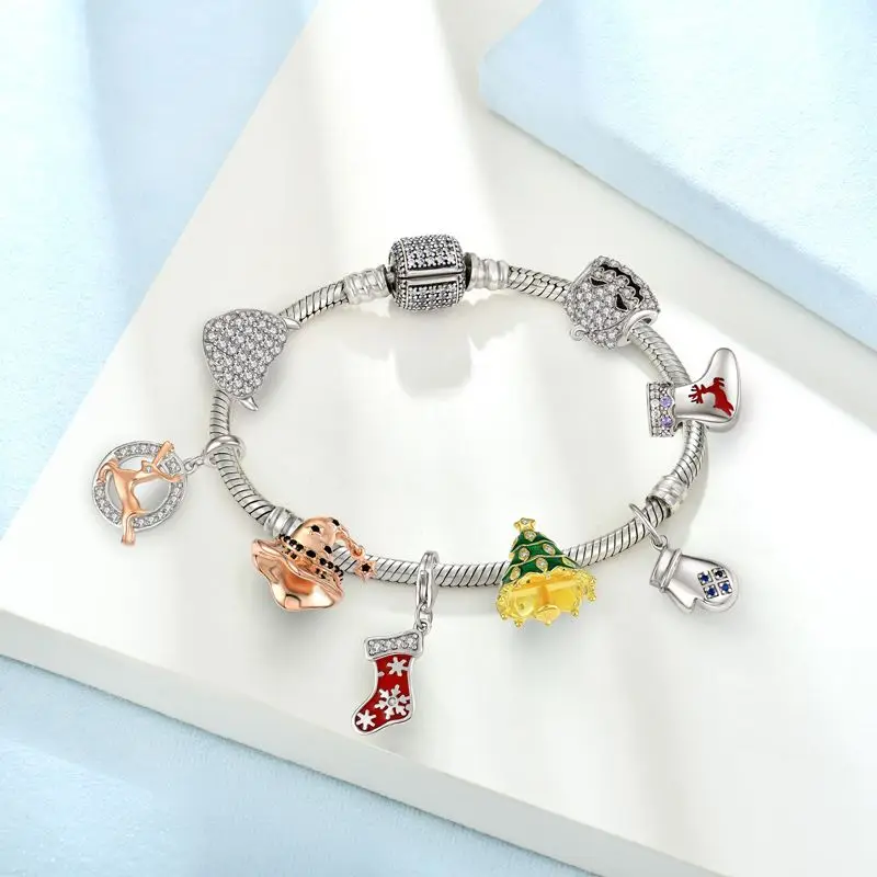 925 Sterling Silver Halloween Heart Pumpkin Hat Boots Shine Beads Fit Original Charms Bracelets Women Diy Jewelry
