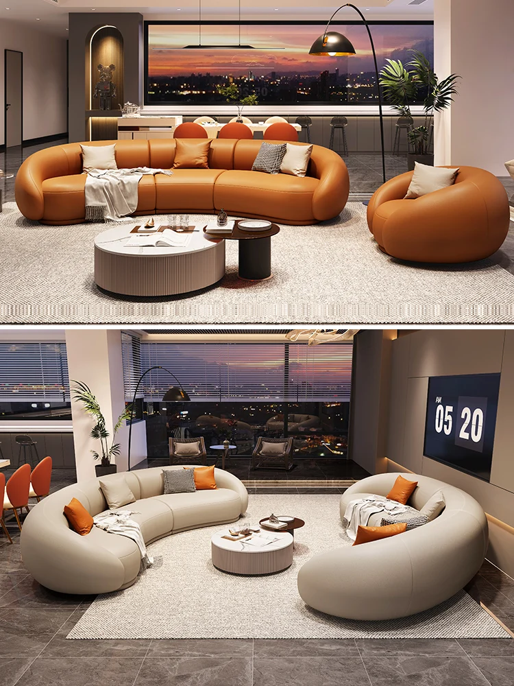 Curved leather sofa living room modern light luxury Italian large and small apartment type Villa designer model Banana Moon sofa