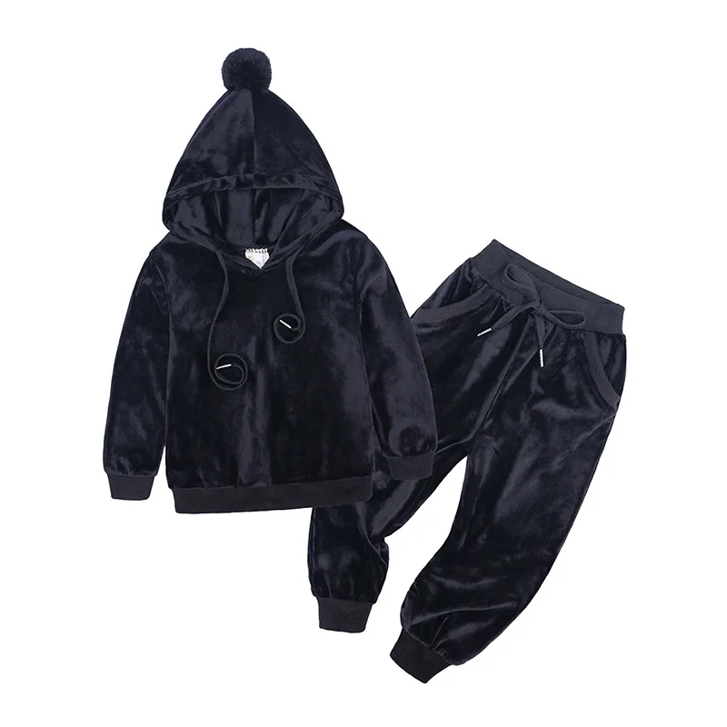 Baby Boys Girls Velvet Hooded Clothing Set Kids Jacket Coat Pants Suit for Sports Suits Tracksuits Toddler Children Clothes Set