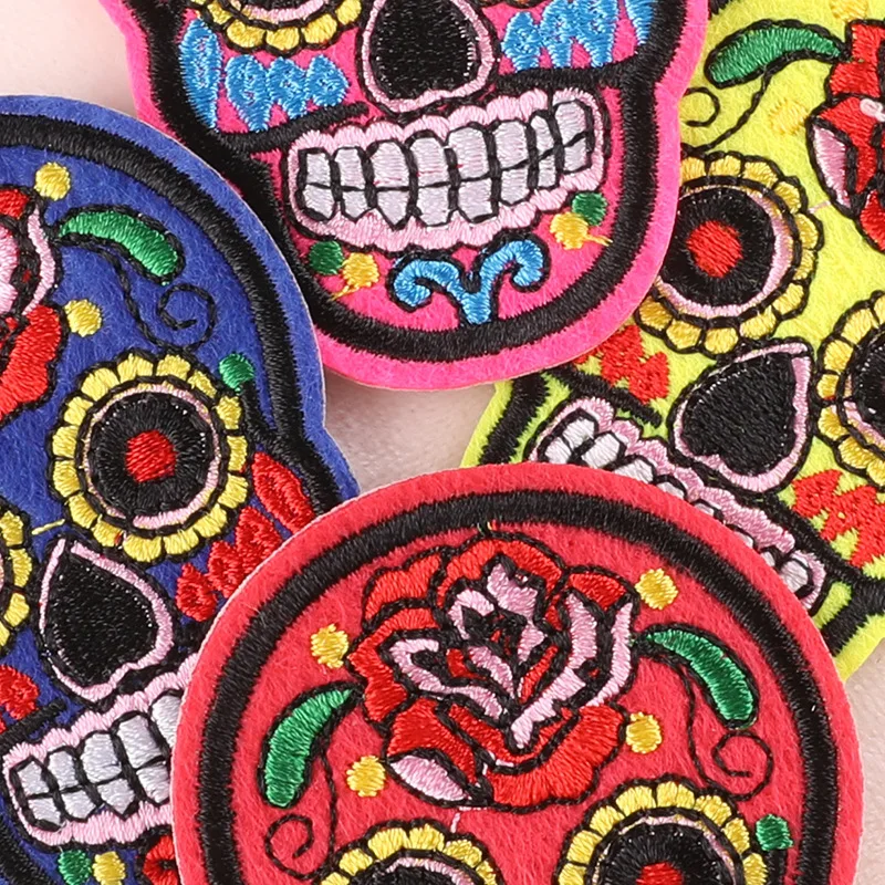Felt Embroidered Iron on Rose Skull Head Patches for Shoes Hats and Luggage Decoration