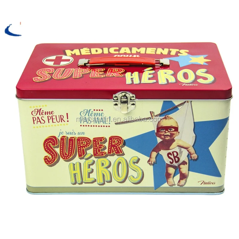 
custom rectangular metal tin packaging box handle 