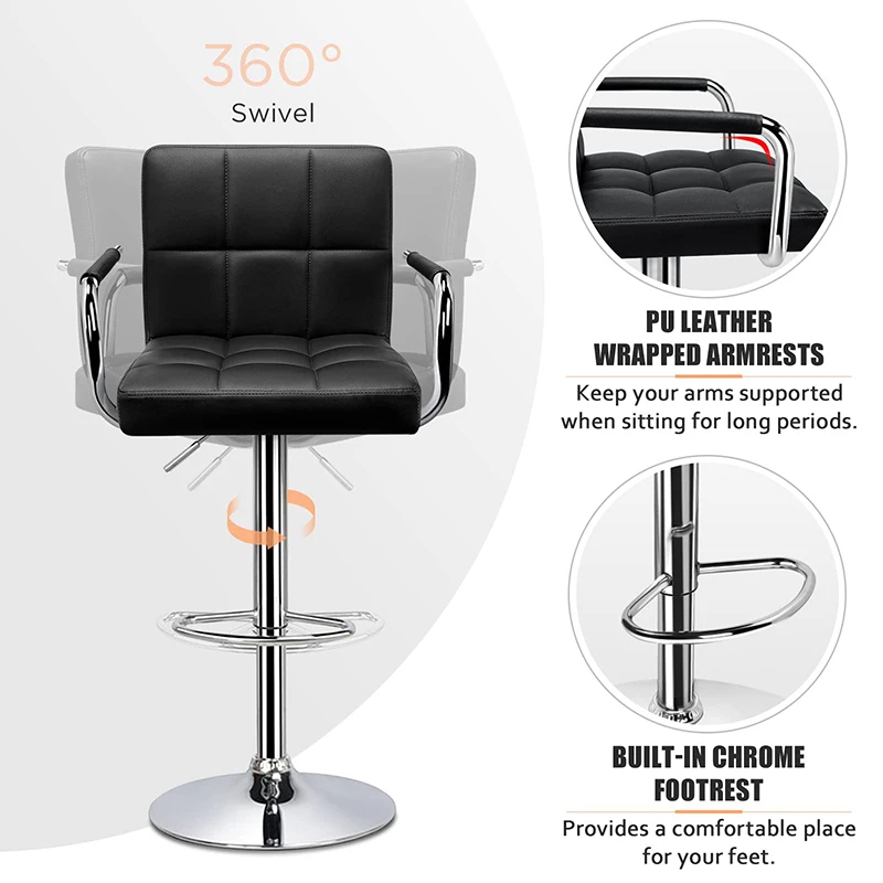 Modern Stool Bar Chair Design Swivel Lift Leather Upholstered High Bar Chair With Armrest