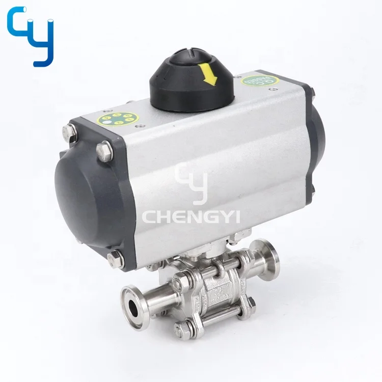 sanitary stainless steel  3 pc pneumatic ball valve