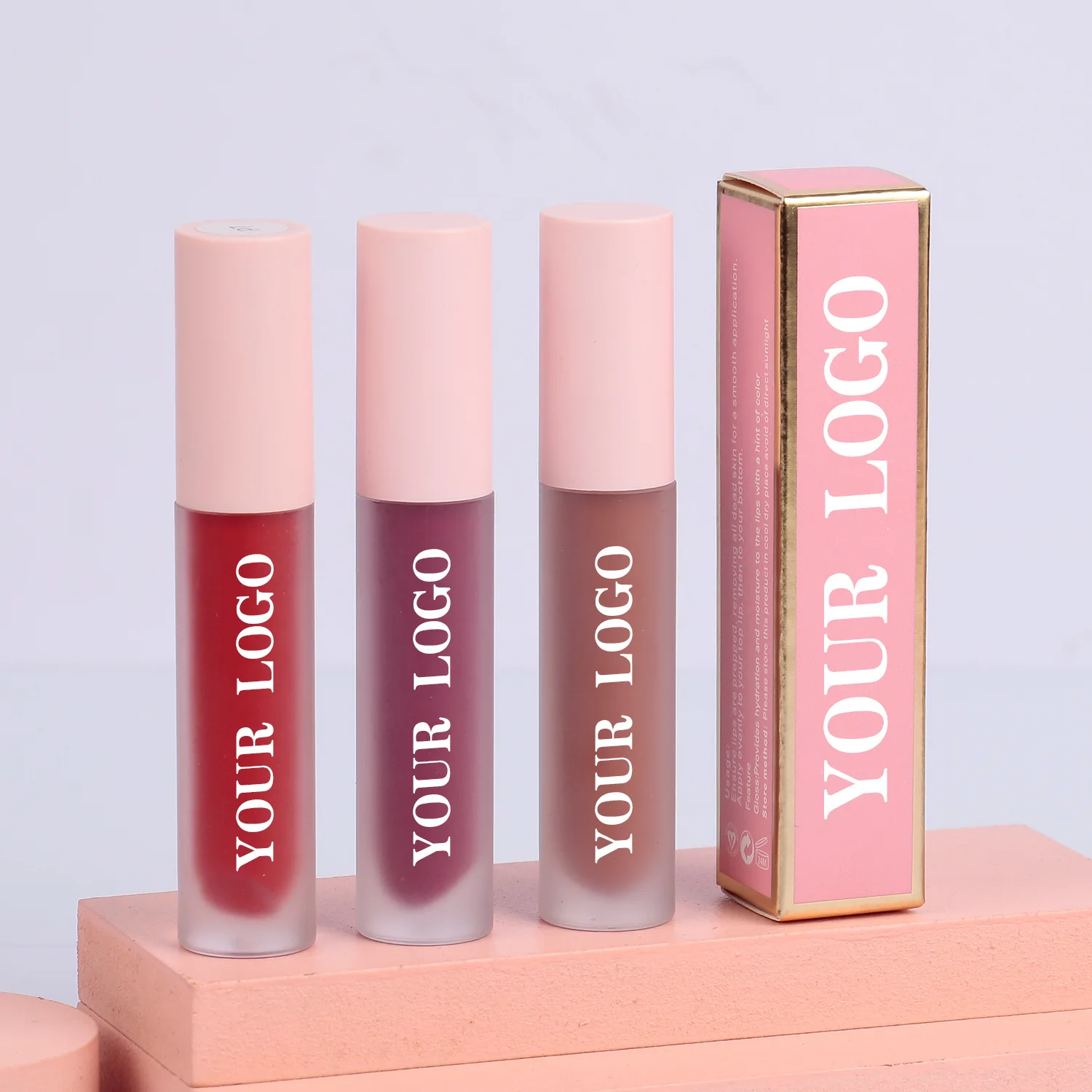 Custom logo frosted tube lipgloss high pigment no logo vegan glossy lipgloss private label