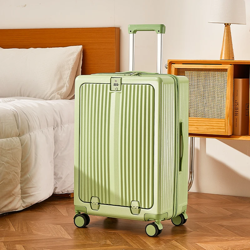 2023 Wholesale Spinner travel luggage front laptop pocket cup holder USB charging TSA lock smart multifunctional suitcase