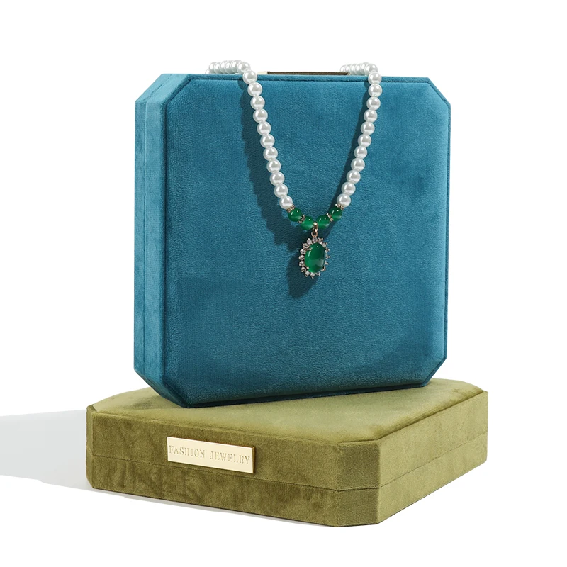 Weimei In Stock Customize logo Storage Metal Velvet Pearl Presentation Rings Octagonal Velvet Pearl Box