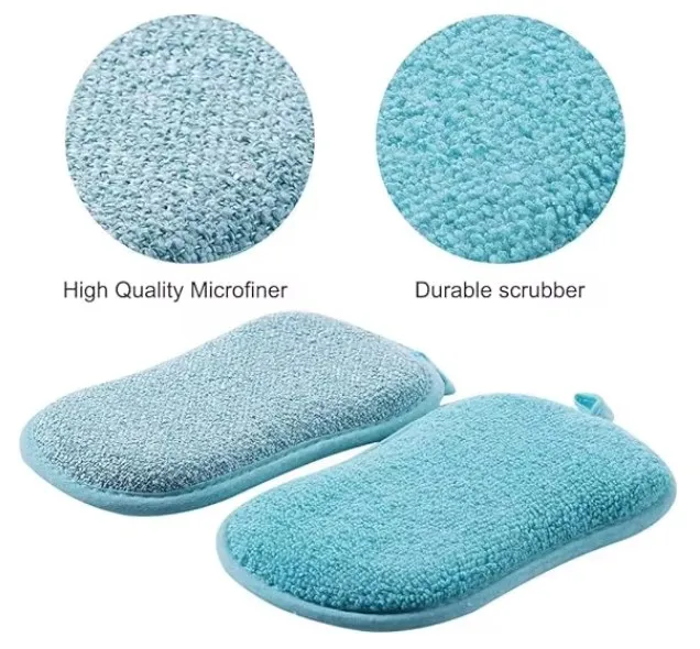 Durable Eco-Friendly Kitchen Scrub Scouring Sponge Non-Scratch Microfiber Heavy Duty Scouring Power Kitchen Sponge