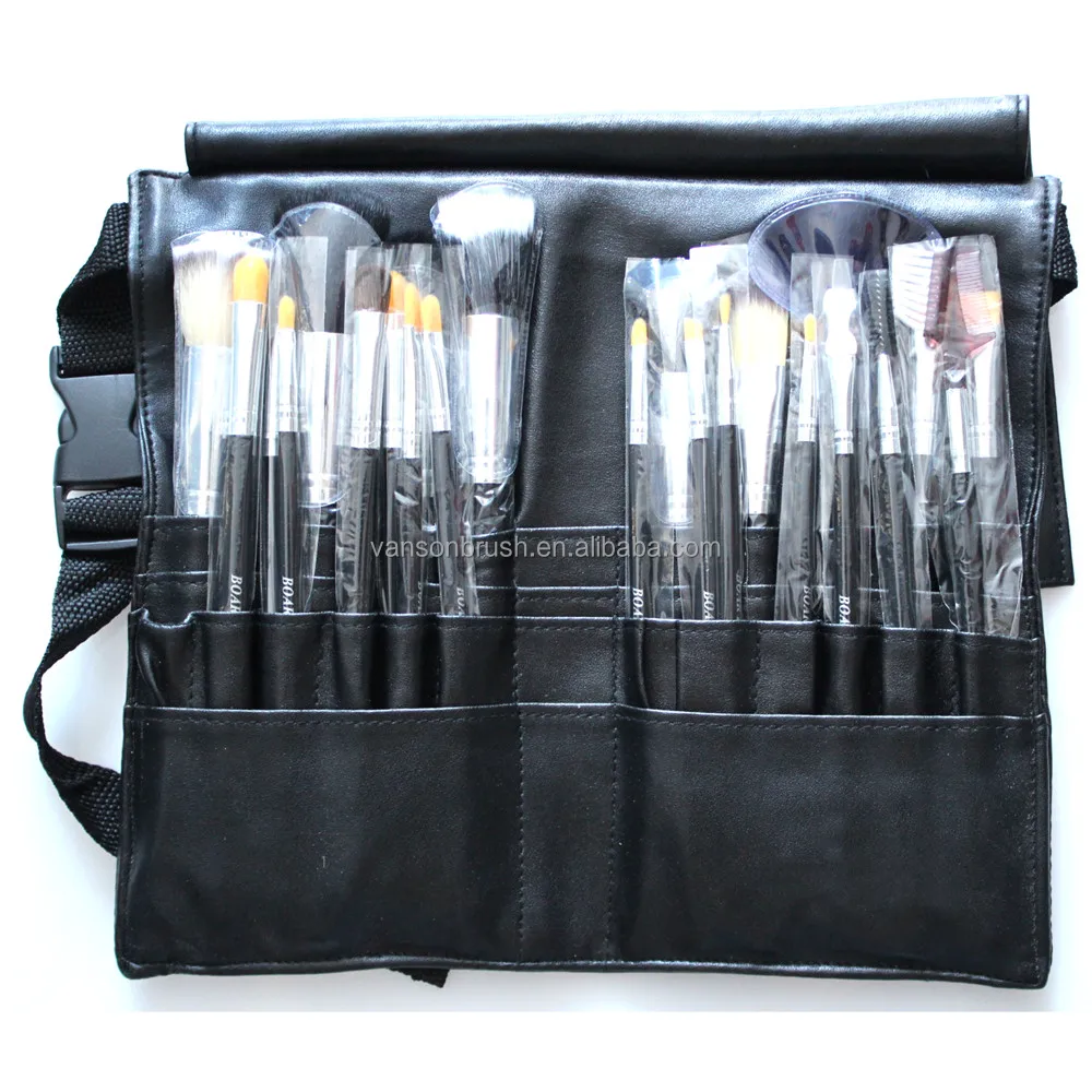 High Quality Vegan Hair 24pcs Professional Makeup Artist Brush Set Personalized Make Up Brush Belt with PU Leather Waist Pouch