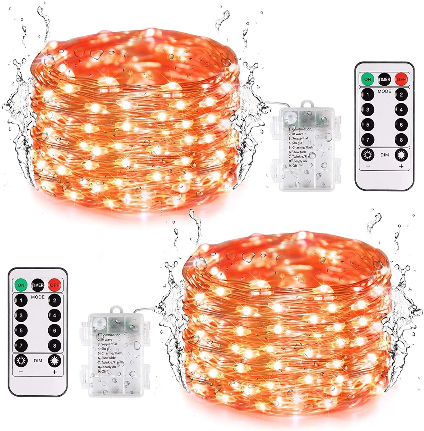 Factory Direct LED String Lights Battery Powered Remote Fairy Twinkle Copper Wire Outdoor Wedding Party Christmas 10m Orange