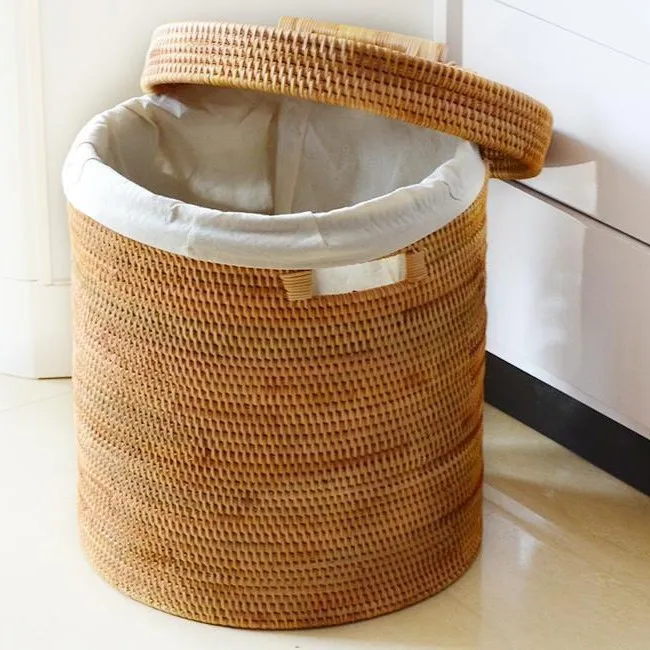 Honey brown wicker laundry hampers basket natural from Vietnam
