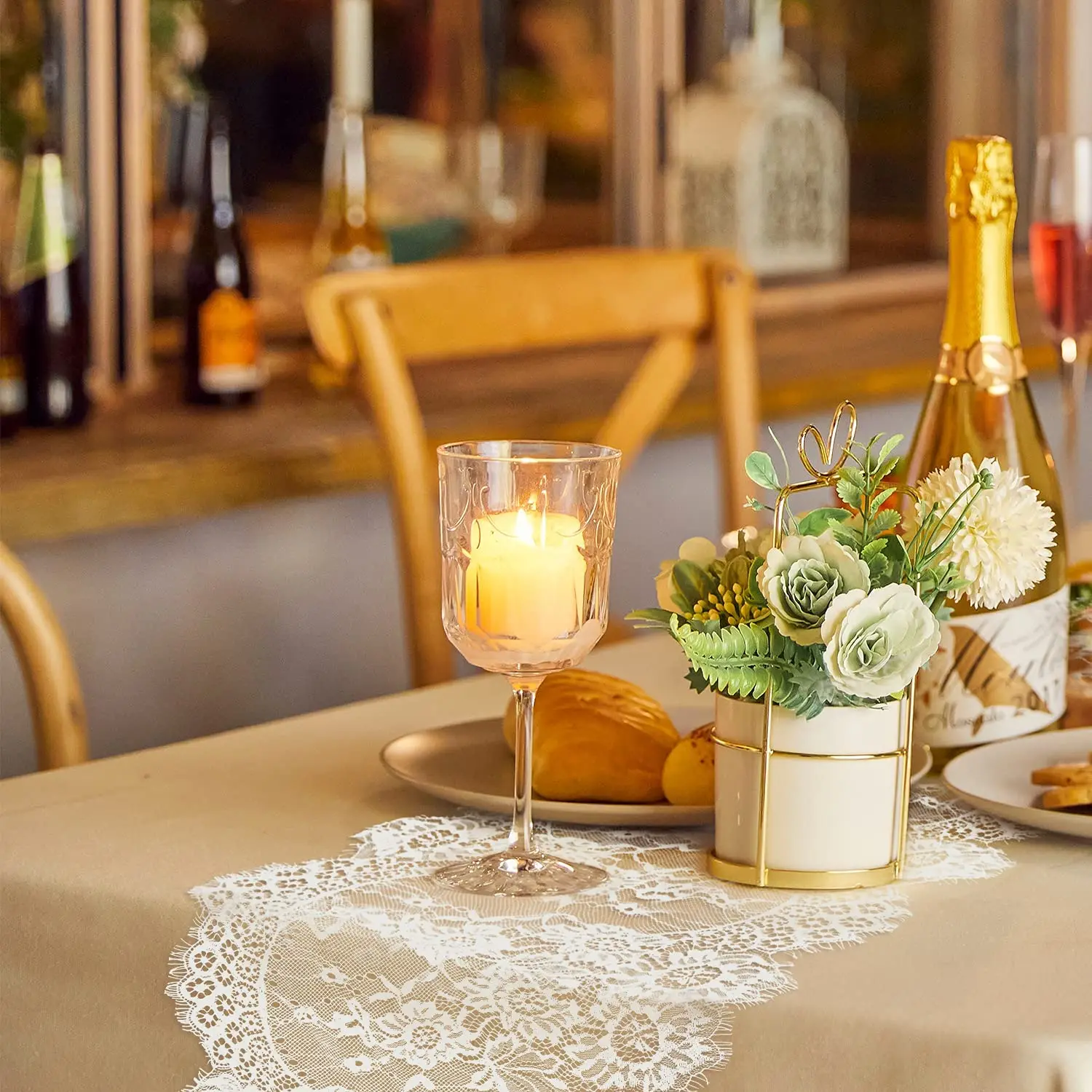 Luxury White  Exquisite Bridal Decor Rustic Boho Rose Overlay Floral Lace Table Runner For Wedding Party