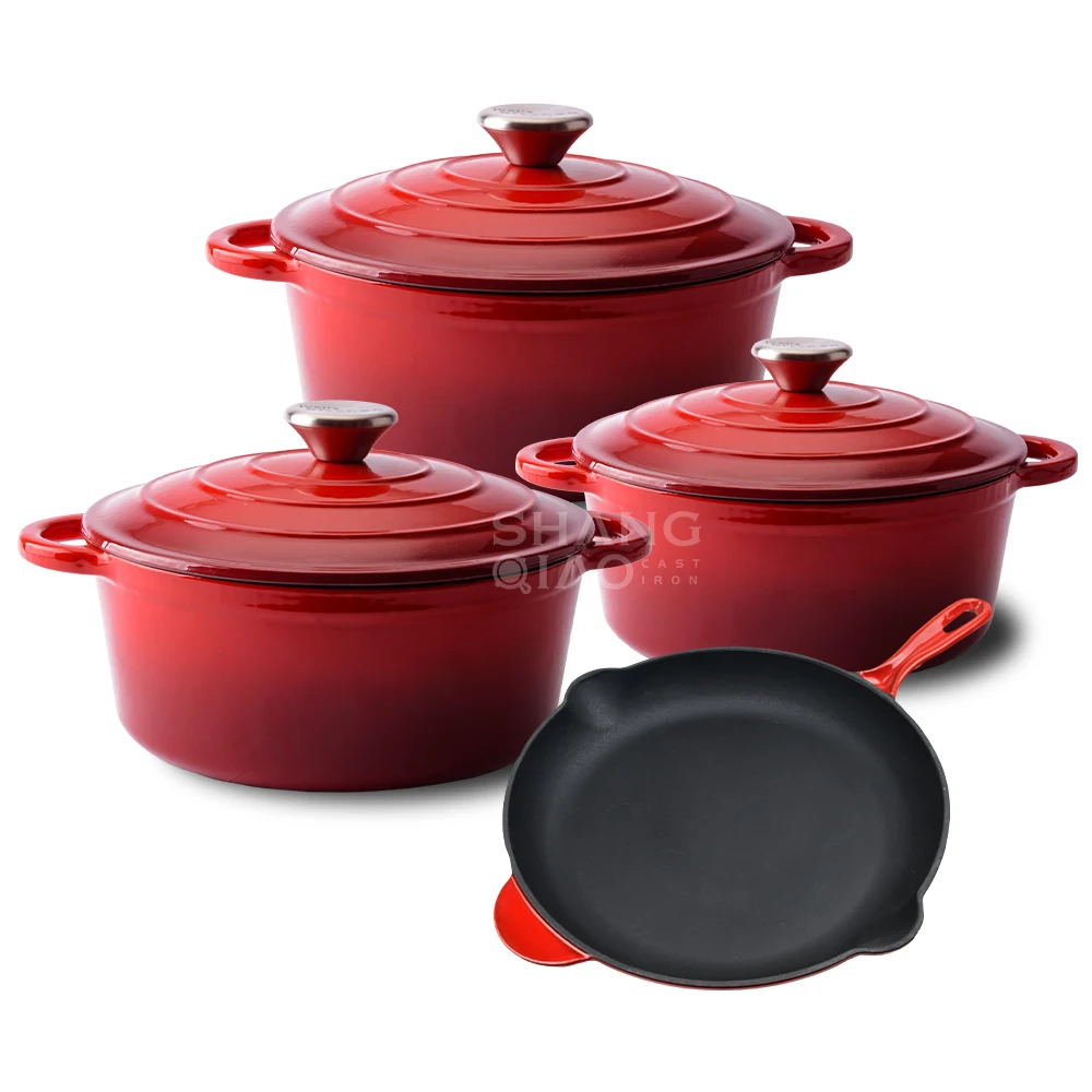 6/4 pcs  Hot Sale Custom Color Enameled Casserole Cast Iron Enameled Dutch Ovens Cast Iron Cookware Set