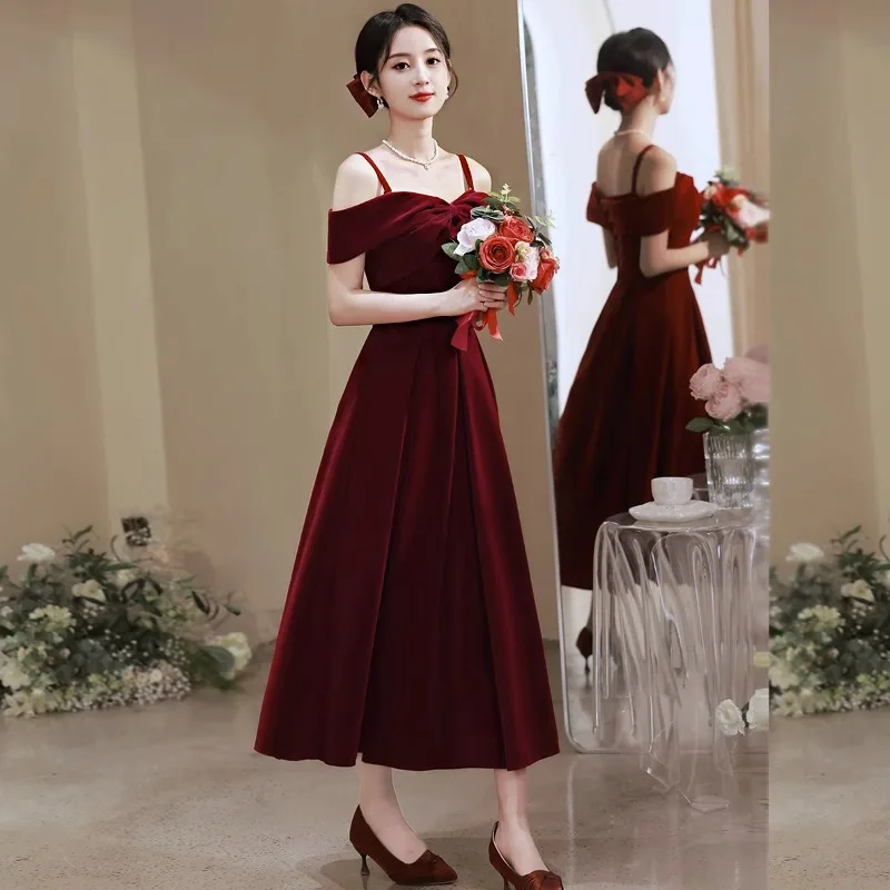 ZX-10078 Red toast dress 2024 new style bride petite engagement dress return door high-end evening dress female banquet
