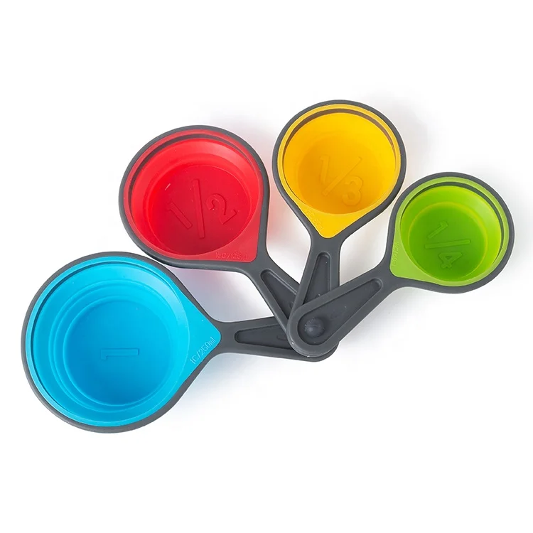 
High Quality 4 pcs Foldable Silicone Measuring Cup Set For Baking and Cooking 
