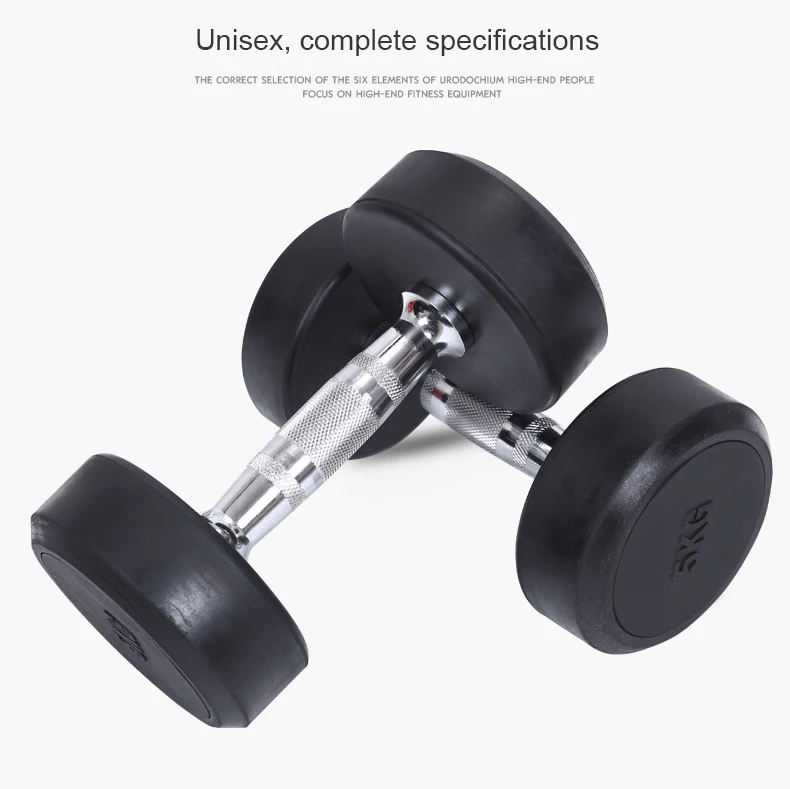 Gym Equipment Premium Round Rubber Dumbbells Fixed 10KG Dumbbell Sets for Weightlifting