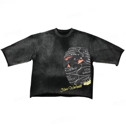 Custom streetwear manufacturer cut edge raw hem vintage acid wash tees sun faded aged oversized cropped top boxy fit t shirt men