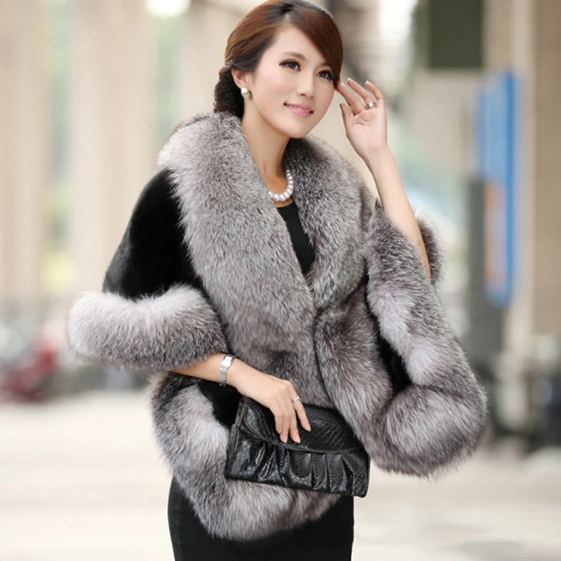 
Elegant Faux Mink Cashmere Winter Warm Fur Coat Shawl Cape Fashion Solid Ladies Faux Fur Poncho 