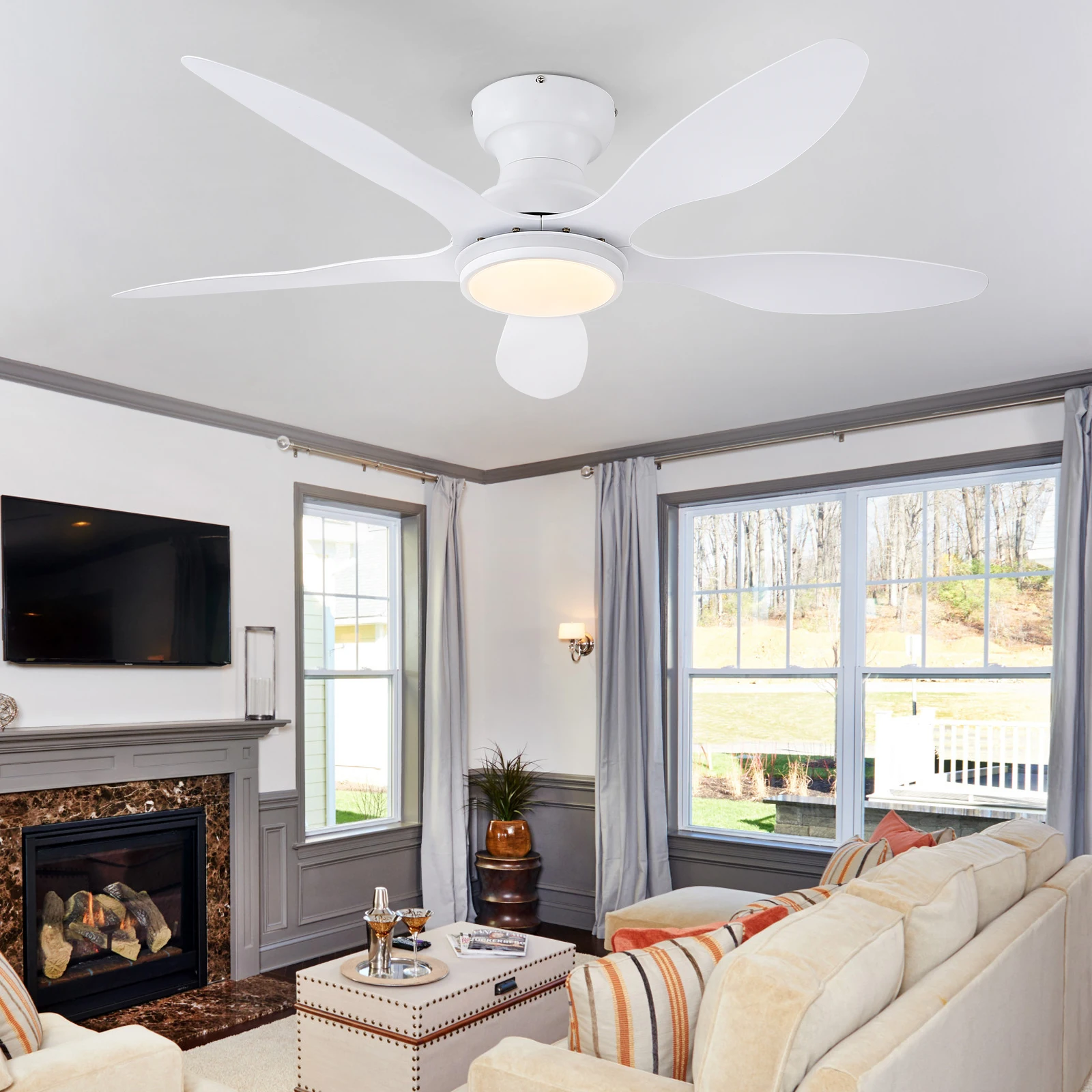 Indoor 46 Inch Home Decorative 5 Blades  Dimmable Remote Control RGB Led Ceiling Fan With Light