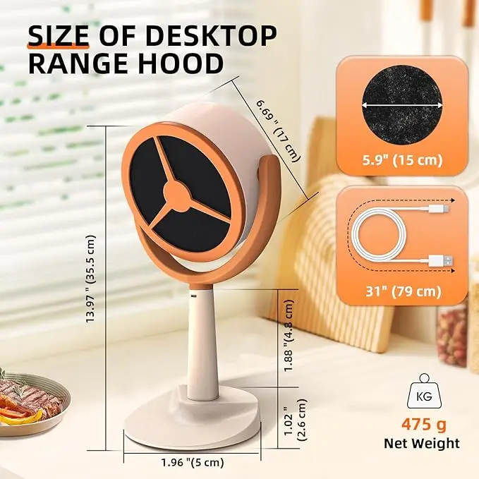 Portable Range Hood Fan for Cooking with 2 Speeds Detachable Filters Desktop for Kitchen Household Restaurant Mini Exhaust Fan