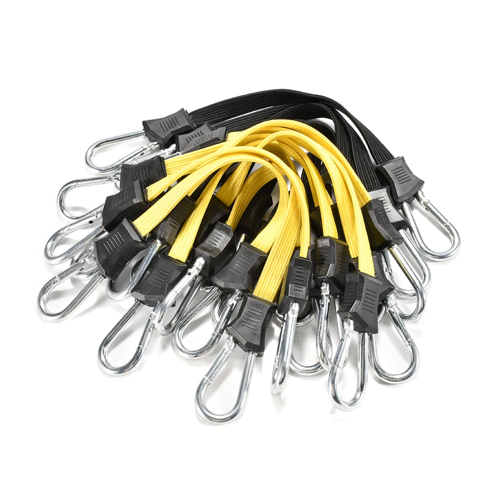 OEM High Quality Heavy Duty Flat 17mm Wide Stretch Bungee Cord with Carabiner Hooks
