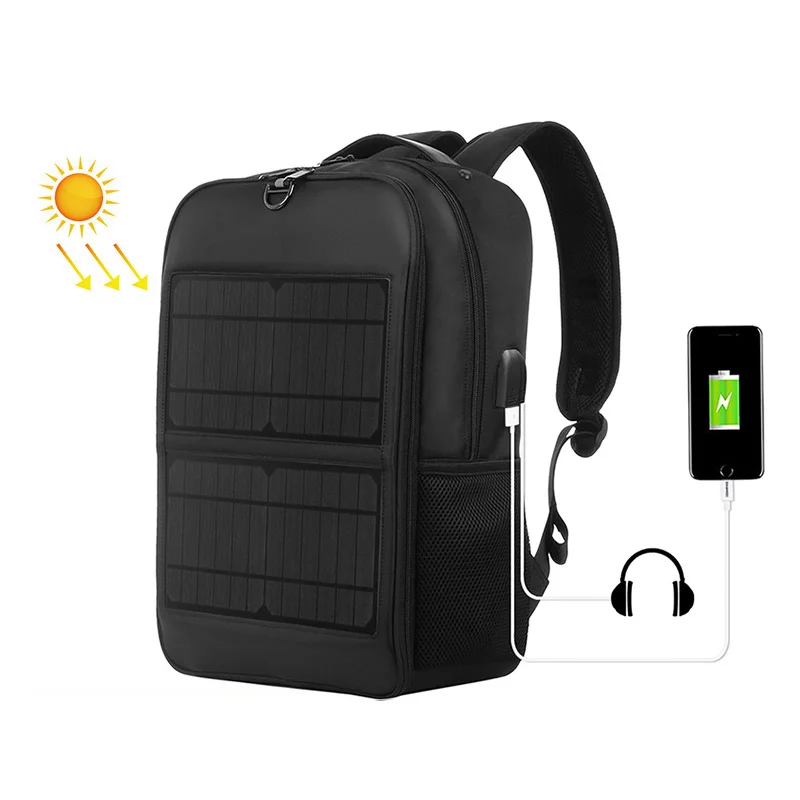 14W 5V Smart Solar Usb Chargeable Backpack, Large Capacity Solar Backpack For Outdoor
