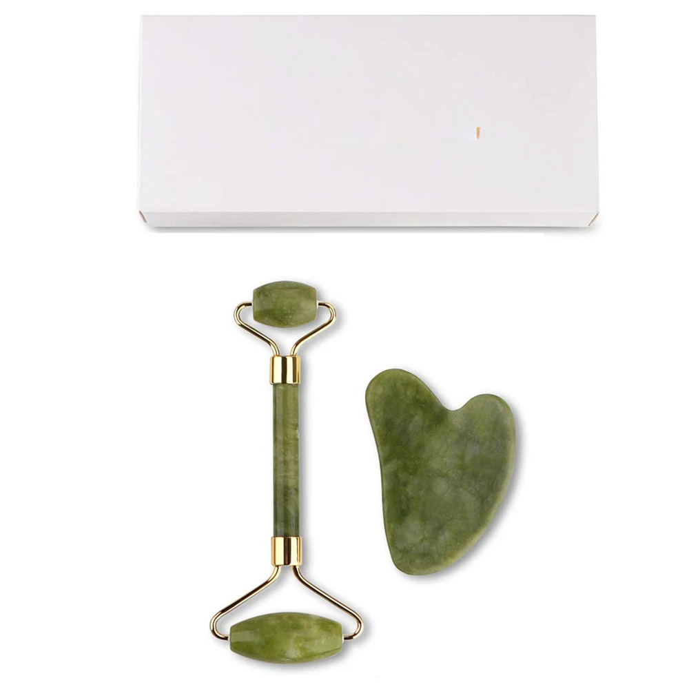 Private logo jade roller gua sha set jade stone roller guasha set Face Massage For slimming skin lifting Beauty For Women JDK001