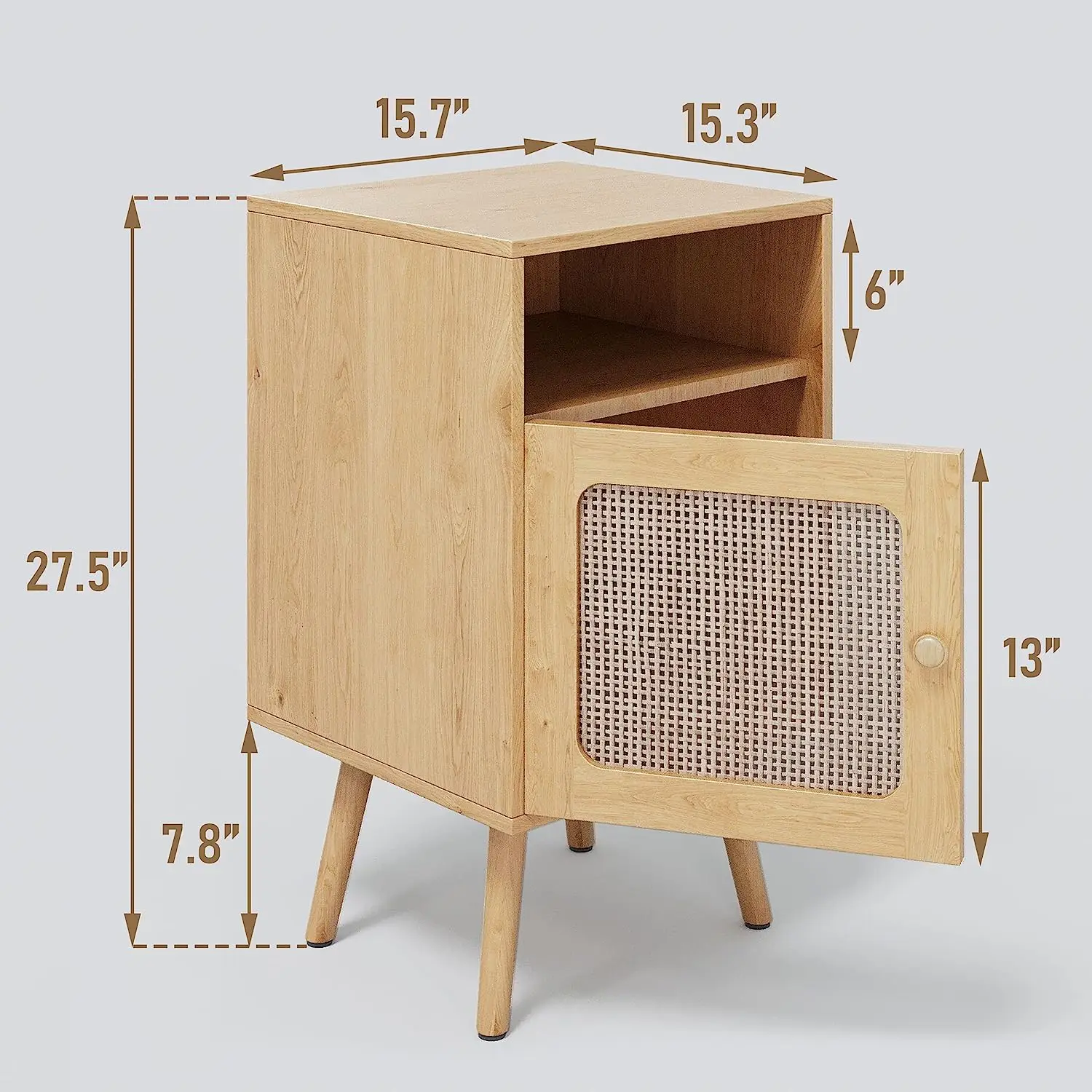 Mid Century Modern Rattan Nightstand with  Bedside Table with Drawers Natural Rattan Finish